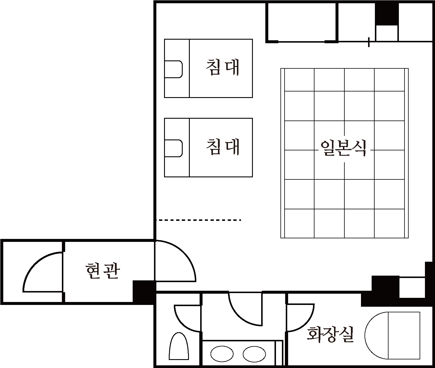 옥내 목욕탕 첨부 객실 218[8 조 양실]